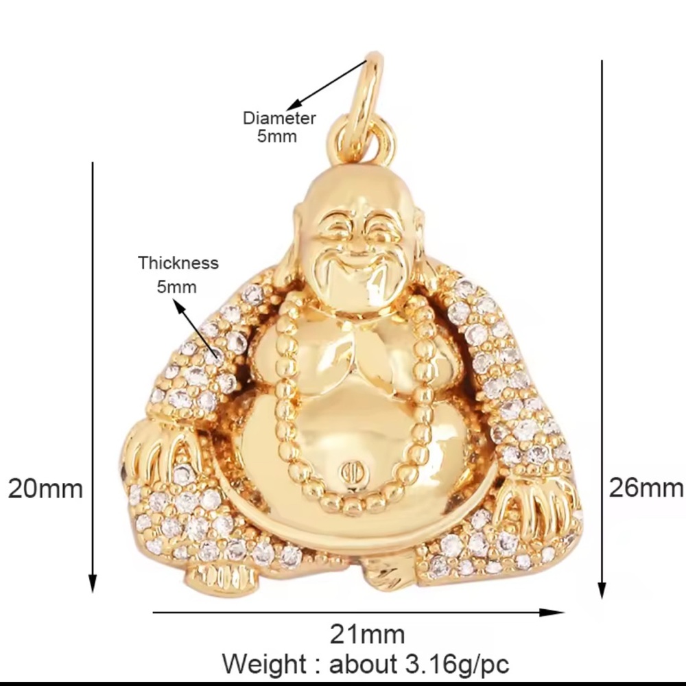 Gold Plated Buddha Religious Charm Pendant Micro Pave Clear Cubic Zirconia Small